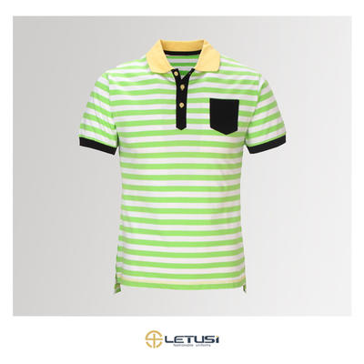 OEM Men's Slim-Fit Striped Cotton Pique Polo Shirt with Pocket