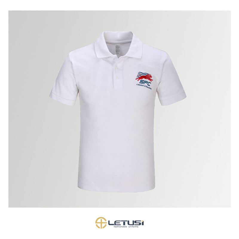 White Pique OEM Customized Embroidered Logo Short Sleeve 100% Cotton Men's Polo Shirt