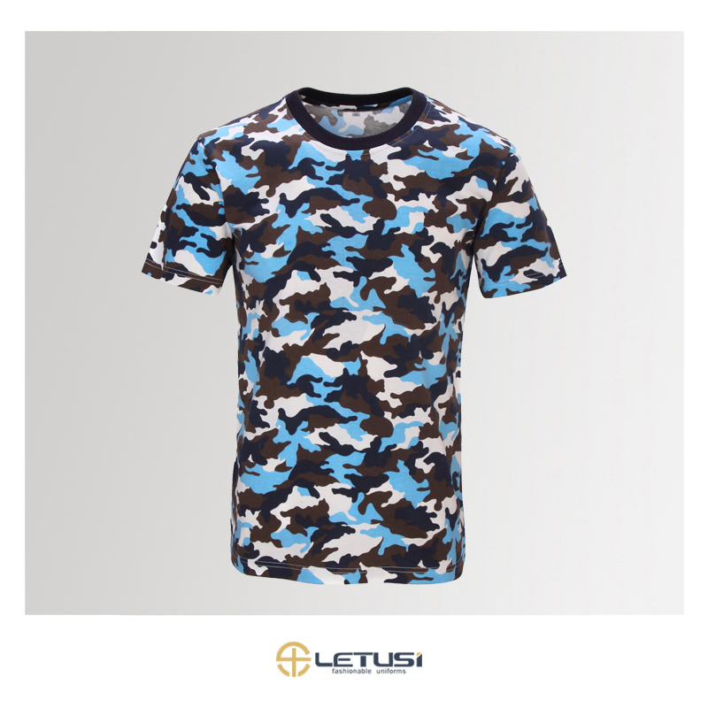 Sky Blue Short Sleeve Cotton Army Camouflage Camo T Shirts